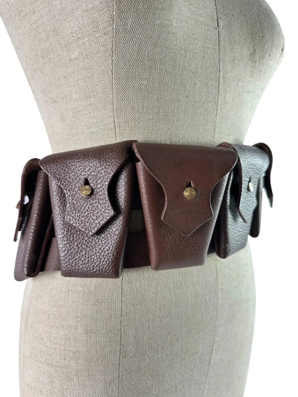 Genuine Vintage Brown Multi Purpose Leather Five Pocket Utility Belt Adjustable